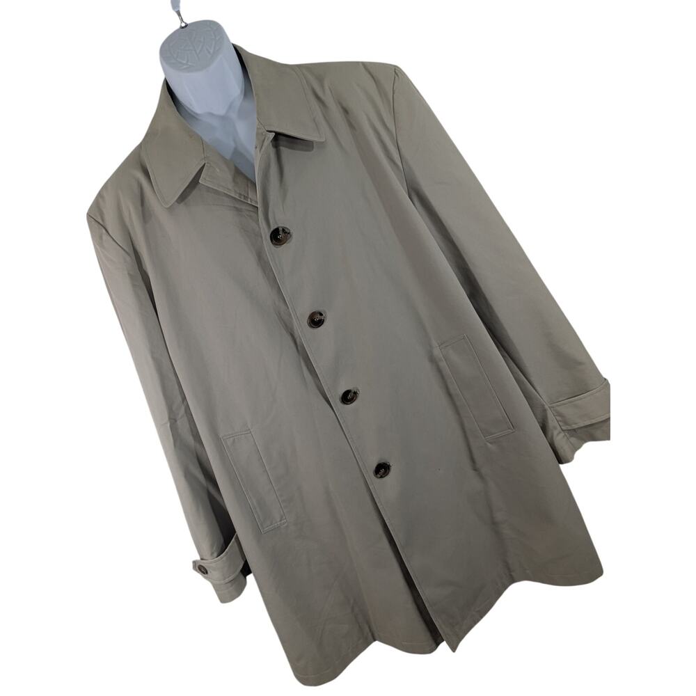 JOS. A. BANK! KHAKI TAN CLASSIC BUTTON UP, TORTIE BUTTON, OVERCOAT, TRENCH! 44R